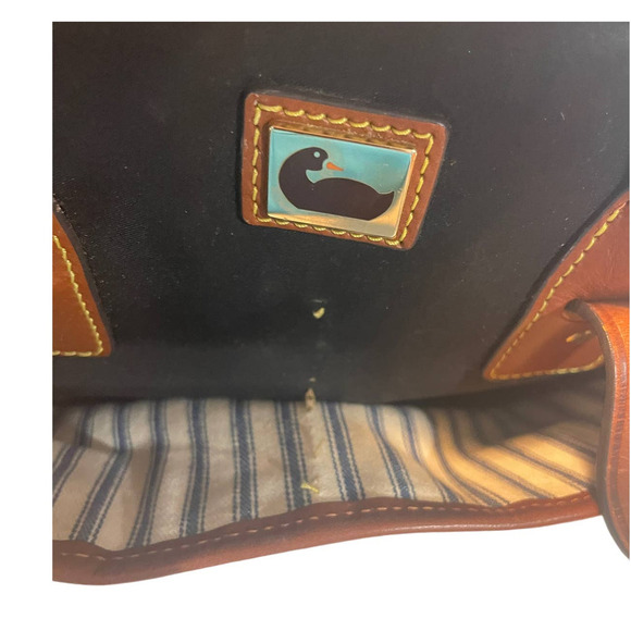 Dooney & Bourke Camden Saffiano Black Nylon Satchel w Brown Leather Trim - Picture 7 of 16